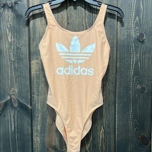 Adidas Logo Swimsuit Size M Peach Orange One Piece High Cut‎ Beach Swim Active